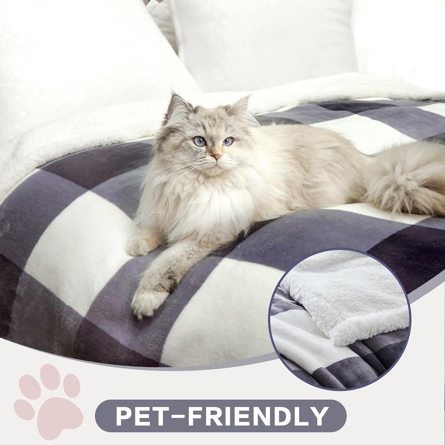 PU MEI Sherpa Blanket Fleece Throw Blanket Full Queen Plaid Thick Bed Blanket, Soft Warm Cozy Dark Grey Checkered Throw Blanket 80"*90"