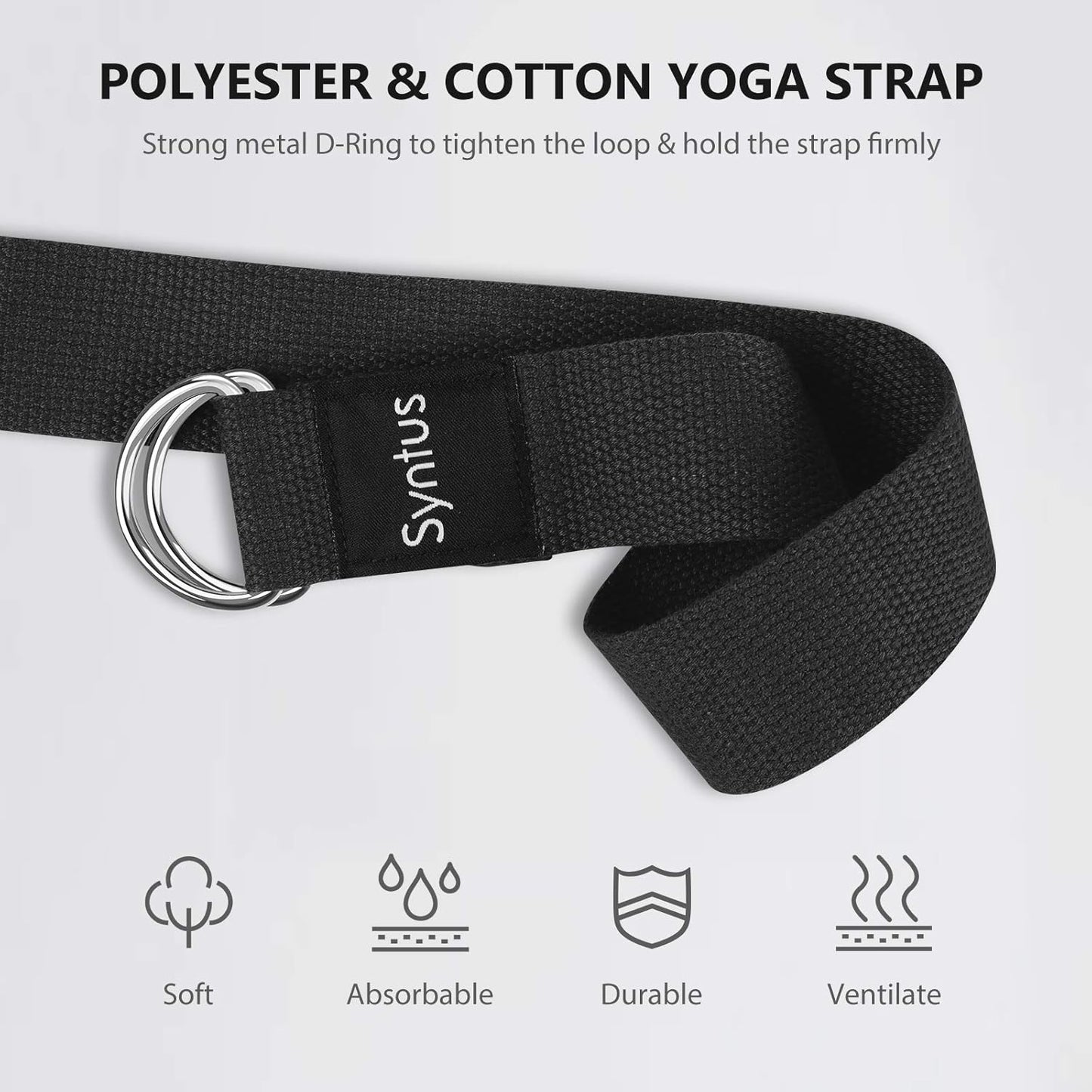 Syntus Yoga Block and Yoga Strap Set, 2 Soft Non-Slip Yoga Blocks 9×6×4 inches, 8FT Metal D-Ring Strap for Yoga, General Fitness, Pilates, Stretching and Toning