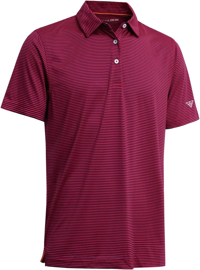 Men's Golf Polo Shirts Short Sleeve Striped Performance Moisture Wicking Dry Fit Golf Shirts for Men