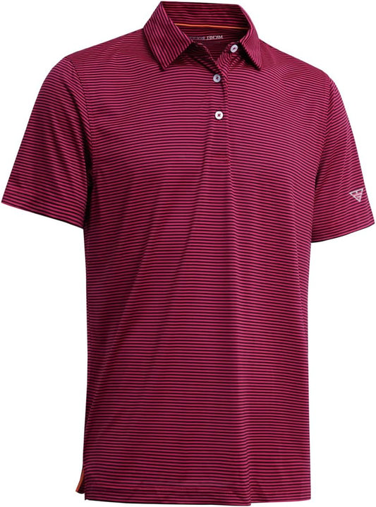 Men's Golf Polo Shirts Short Sleeve Striped Performance Moisture Wicking Dry Fit Golf Shirts for Men