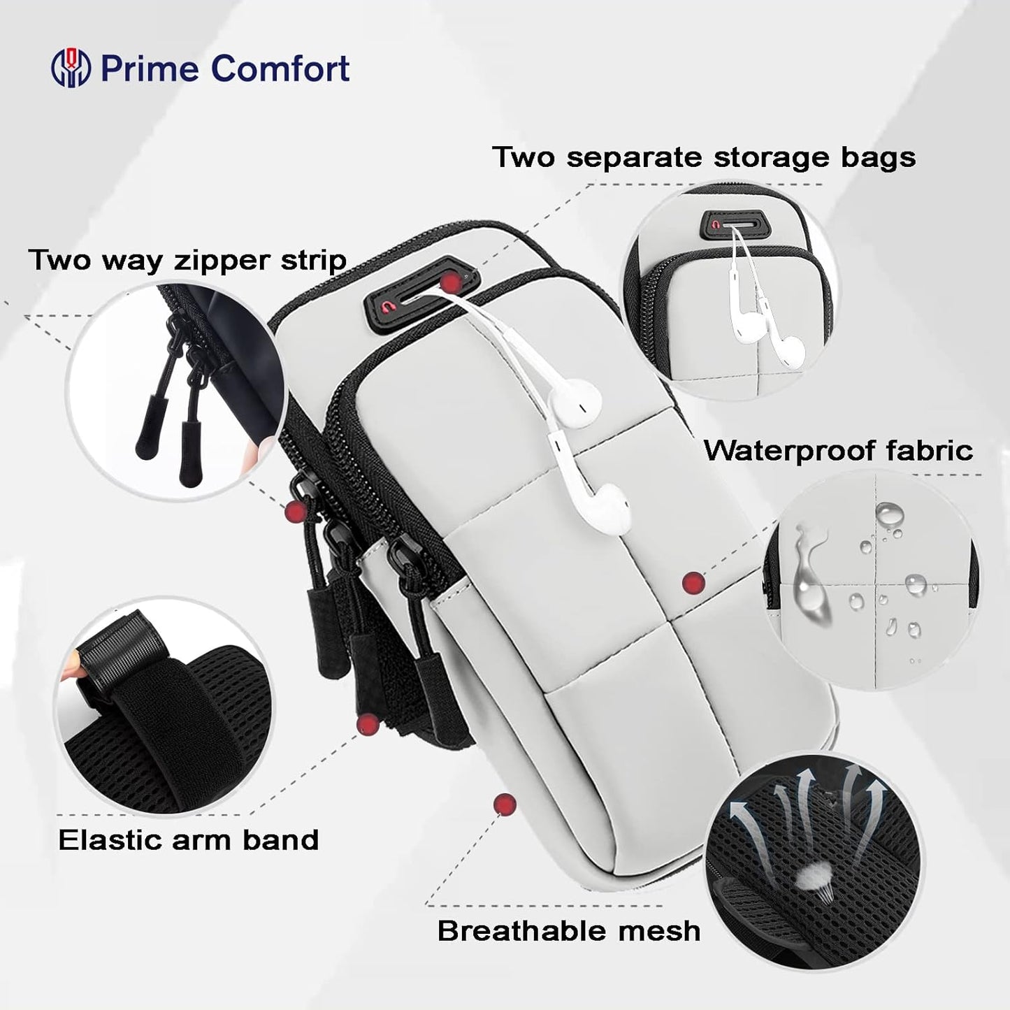 Phone Holder, Arm Bands for Workout, Use for Running, Walking, Hiking & Biking (Grayish White)