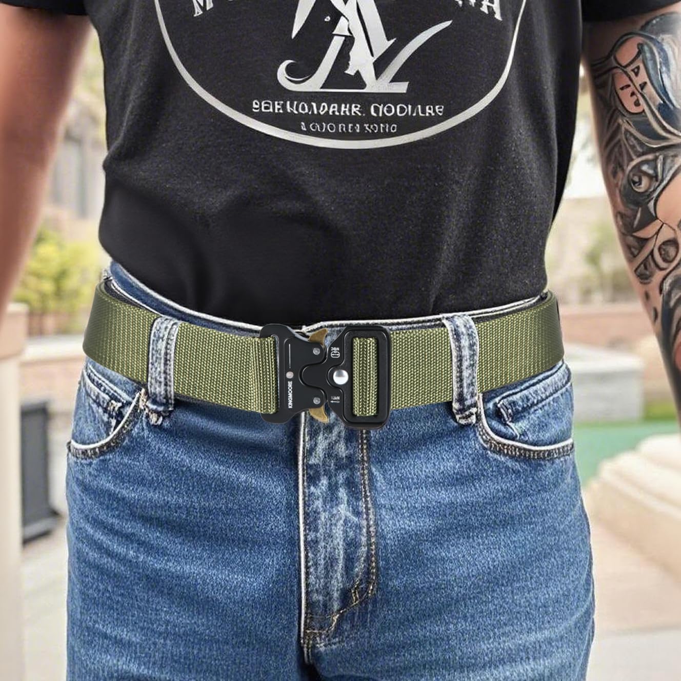 KingMoore Men's Tactical Belt Heavy Duty Webbing Belt Adjustable Military Style Nylon Belts with Metal Buckle