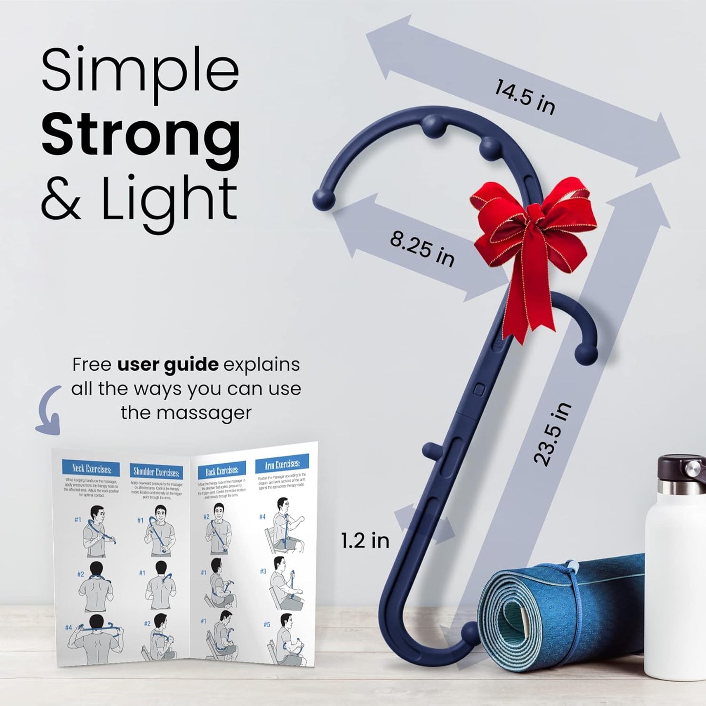 LiBa Back and Neck Massager - Trigger Point Massage Tools for Pain Relief and Manual Massage Hook Therapy Handheld Back Neck Shoulder Massager Navy - Gift for Women & Men