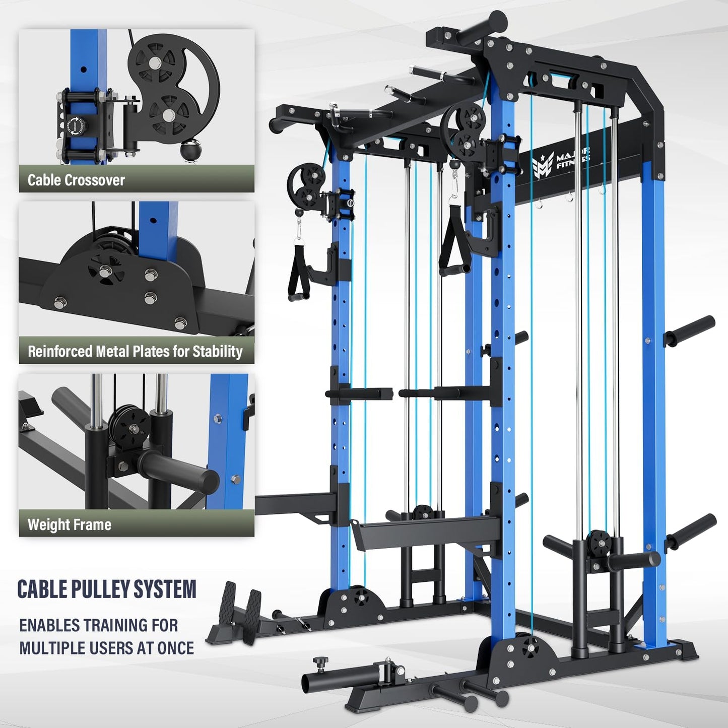 MAJOR FITNESS F22 Multi-Functional Power Rack—1600lbs Capacity All-in-One Squat Rack with Dual Pulley System for Home Gym Strength Training