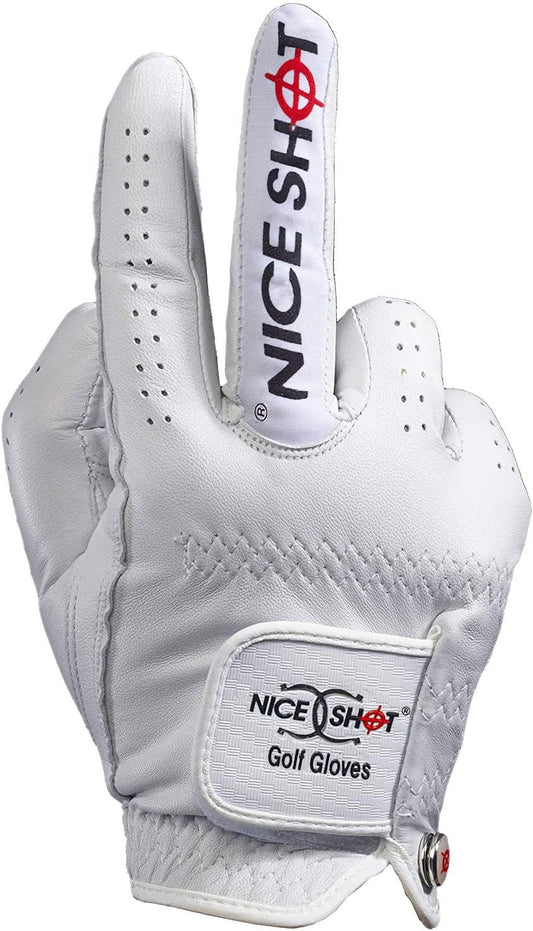 Nice Shot The Bird Men's Golf Glove in Premium White Cabretta Leather