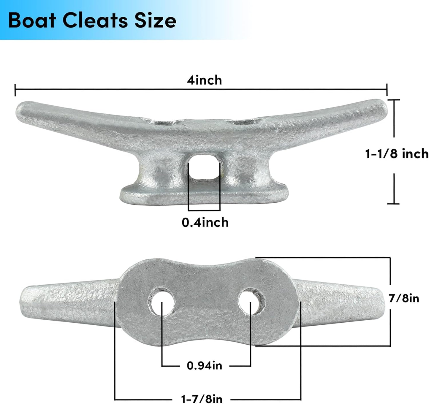 Boat Cleats 4Inch,Hot Dip Galvanized Cast Iron Dock Cleats,Electrophoretic Coated Black Dock Cleats,Rope Cleats Boat Dock Cleats for Marine Deck or Nautical Decor,Hardware Included (4/5/6/10/12Pack)