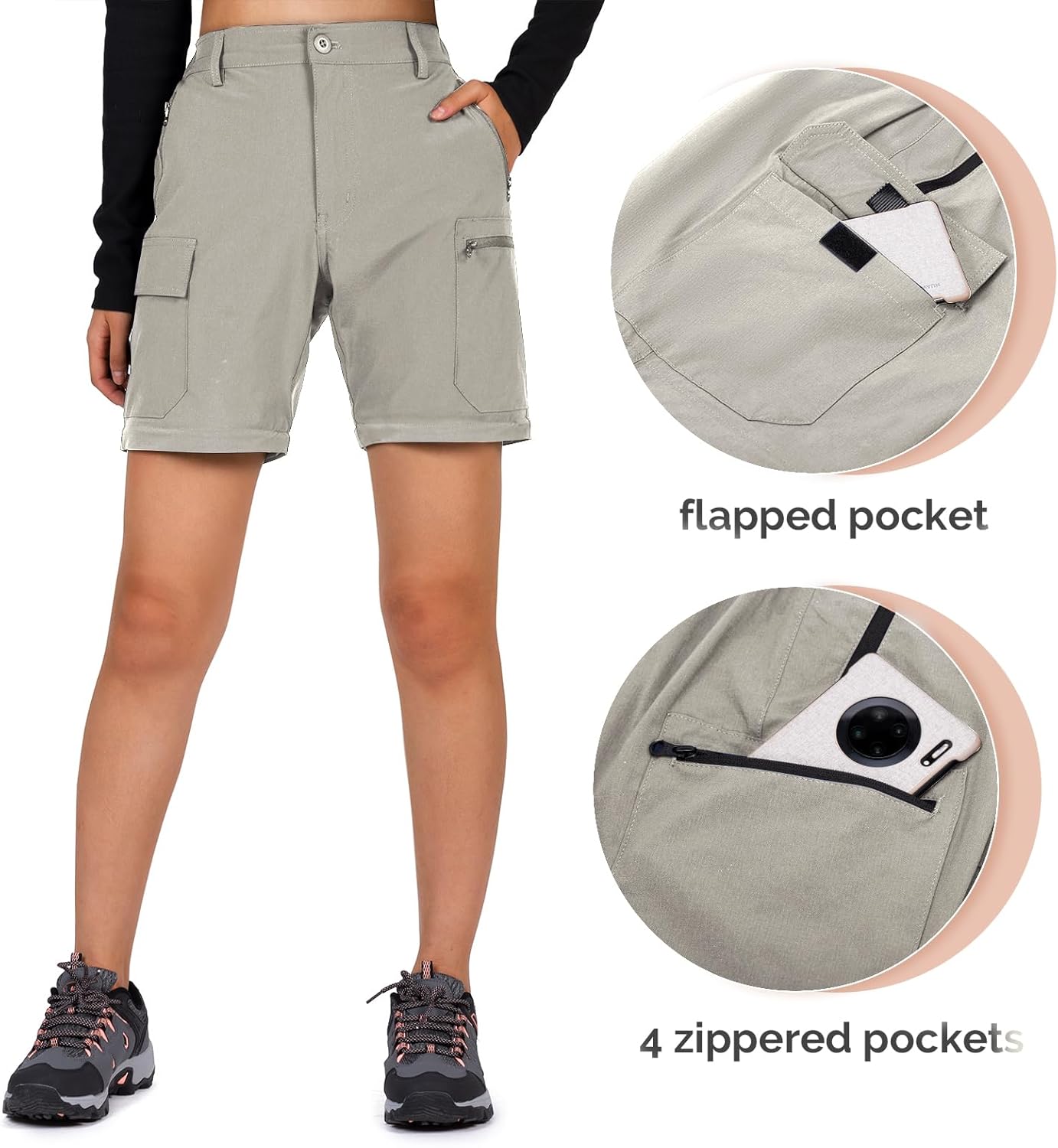 Cycorld Women's-Hiking-Pants-Convertible Quick-Dry-Stretch-Lightweight Zip-Off Outdoor Pants with 5 Deep Pockets