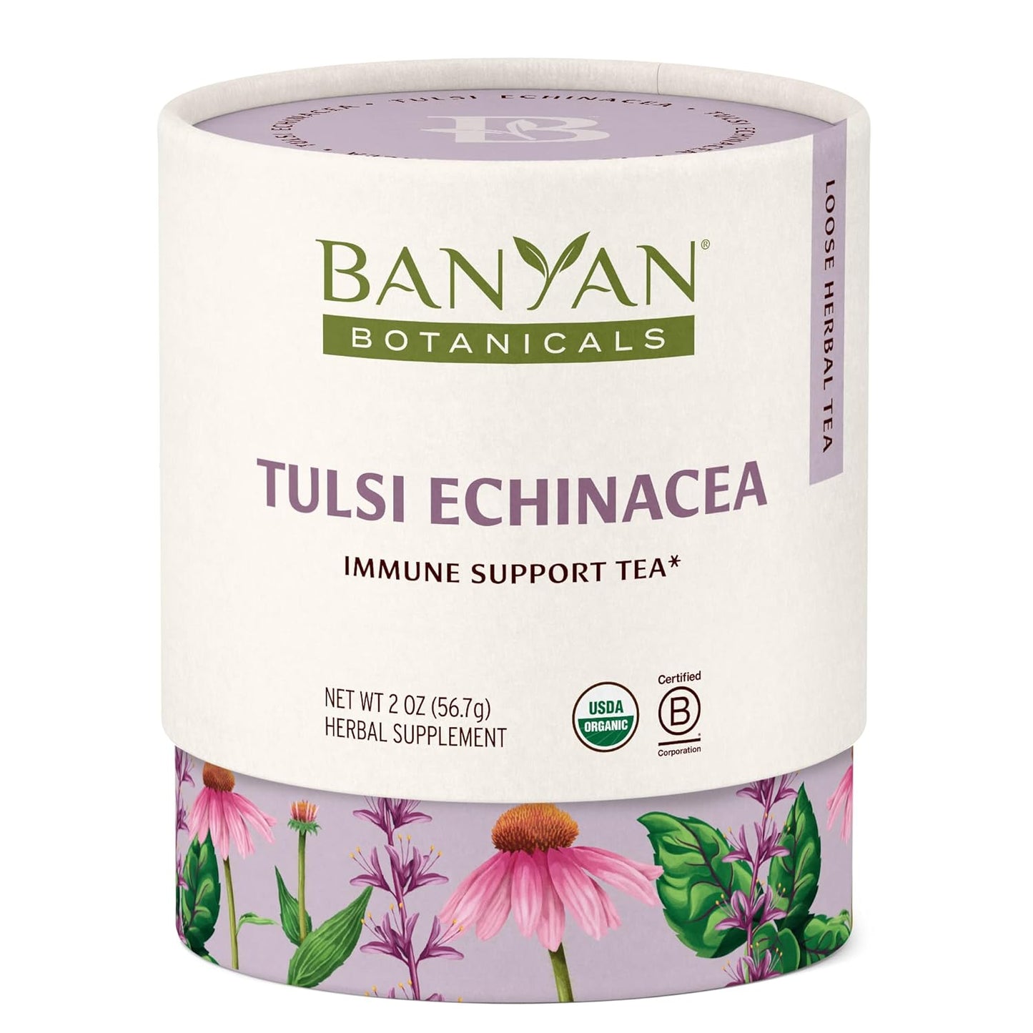 Banyan Botanicals Tulsi Echinacea Tea – Organic Immune Support Tea with Turmeric & Rosehip – Caffeine Free Tea for Healthy Immune Function* – 2 oz. – Non-GMO Sustainably Sourced Herbal Loose Leaf Tea