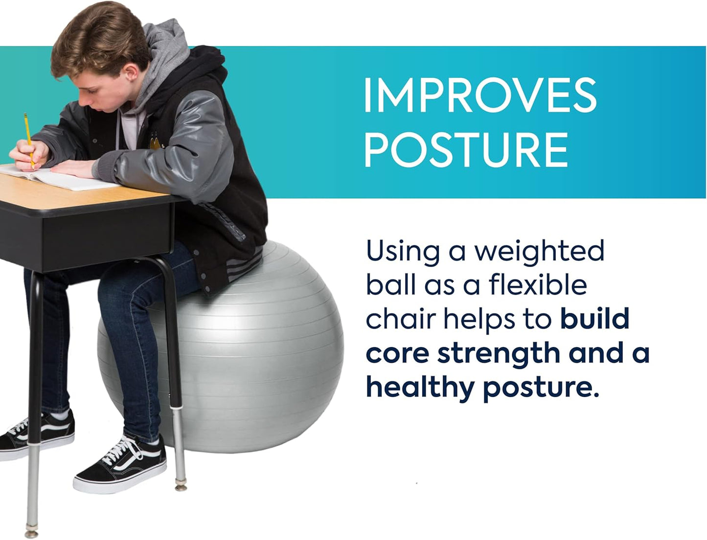 Bouncyband Balance Ball – Create Flexible Seating to Improve Focus at School, Office, or Home with This No-Roll Weighted Ball