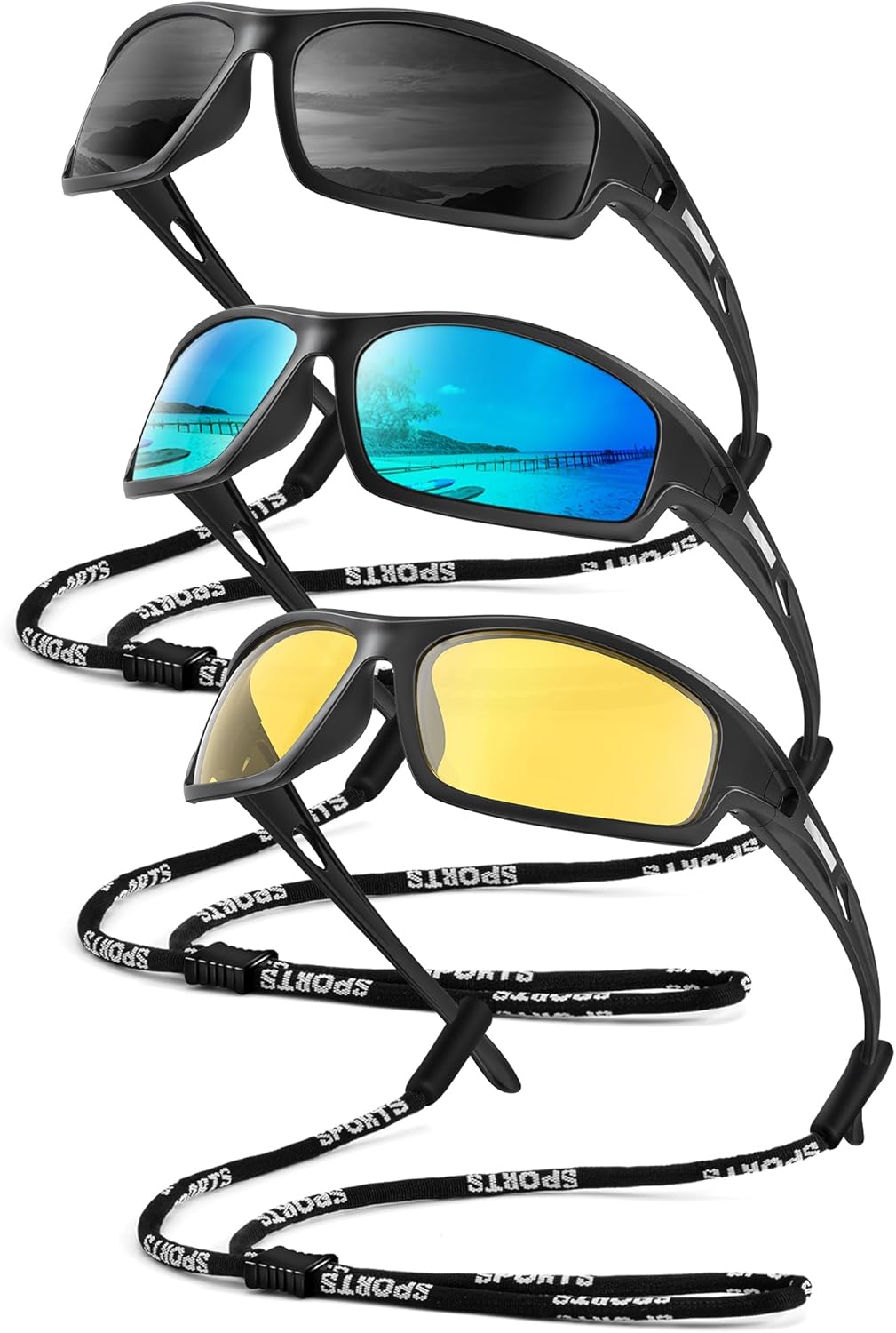 Polarized-Sunglasses-Men Sports Mens-Sunglasses: Sun-Glasses with UV400 Protection for Driving Golf Fishing Running