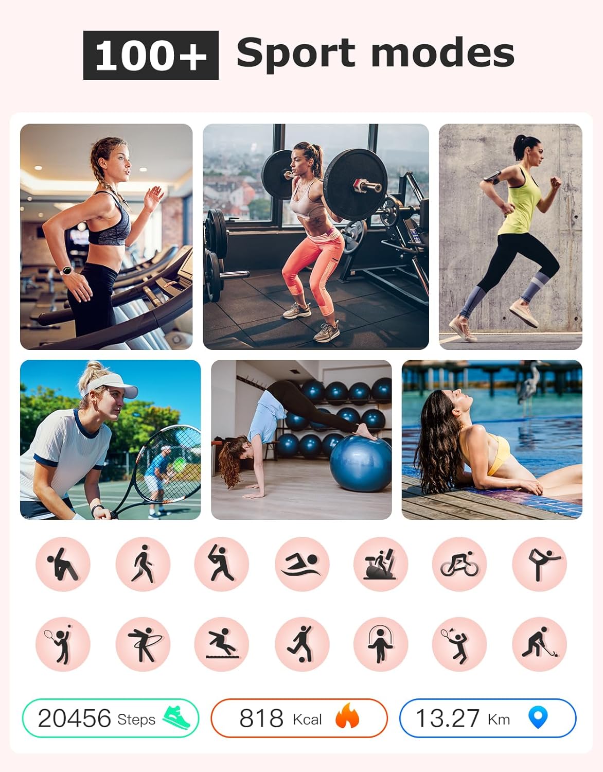 Fitness Tracker, Round Fitness Watches for Women with Bluetooth Call Heart Rate Monitor Sleep Tracker Calorie/Step Counter, Birthday Gift for Women Lady Mom Waterproof (Pink)