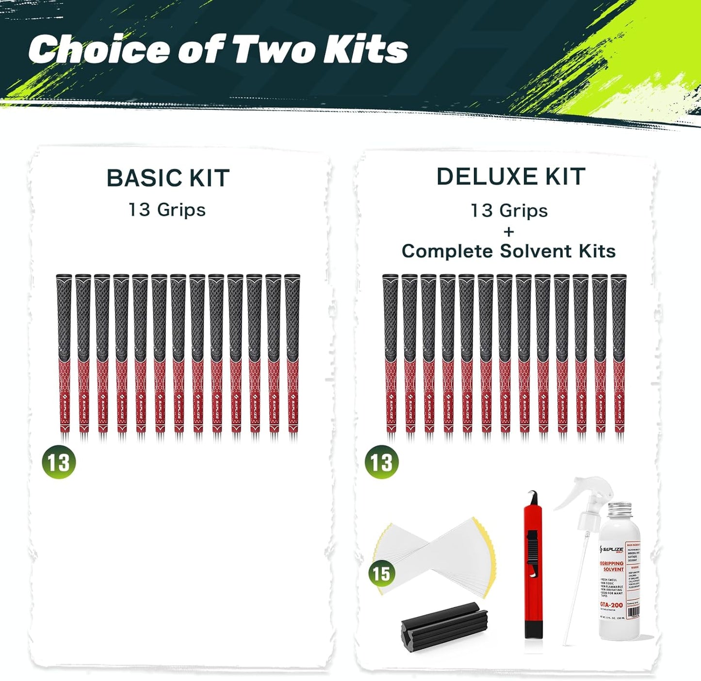 SAPLIZE Hybrid Golf Grips (CL07) - Set of 13, Innovative Design, Cross Corded Rubber Technology, Options of 8 Colors, Standard/Midsize, Basic/Deluxe Kit for Choice, Multicompound Golf Club Grips