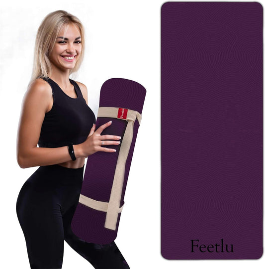 Extra Thick 12mm Exercise Mat – Non-Slip, Joint-Friendly & Cushioned Fitness Mat for Yoga, Pilates & Floor Workouts – Durable, Supportive & Includes Feetlu Classic Strap