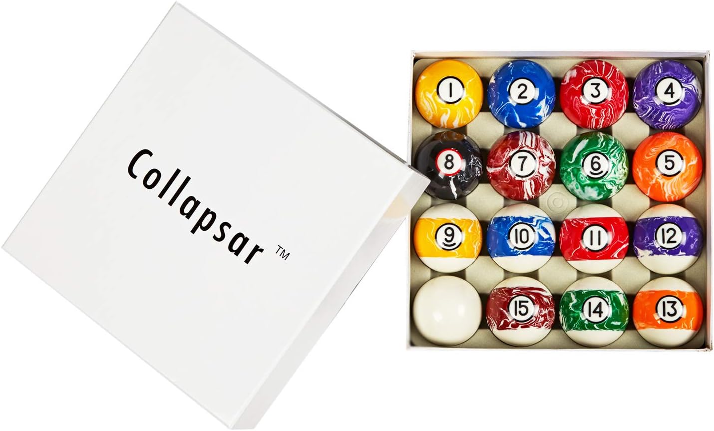 Collapsar Deluxe 2-1/4" Billiard Pool Balls Marble-Swirl Style Billiards Ball Complete 16 Ball Set (Several Style Available)