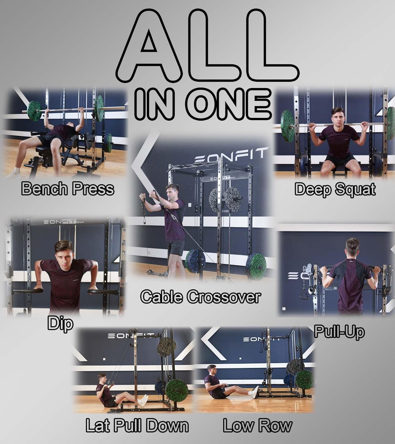 Eonfit E5 Smith Machine with Vertical Leg Press, Power Cage Squat Rack with LAT-Pull Down Cable Crossover Rotating Arms System Home Gym Equipment All in One (E5 RED)