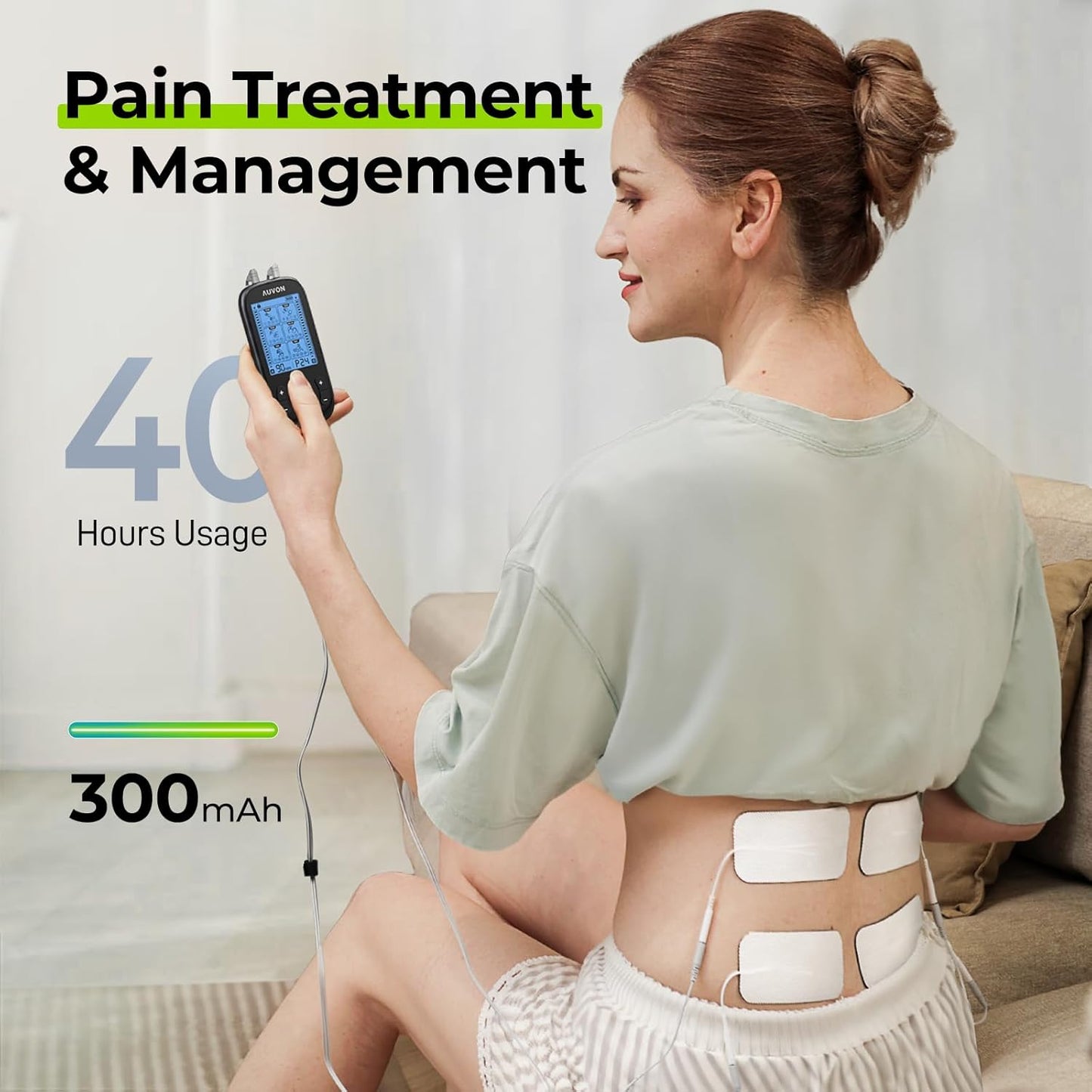 AUVON 3-in-1 TENS Unit Muscle Stimulator, EMS Massage Machine with 40 Intensities for Gradual Shoulder, Sciatica, Back Pain Relief, 24 Modes Rechargeable Electronic Pulse Massager with 12 TENS Pads