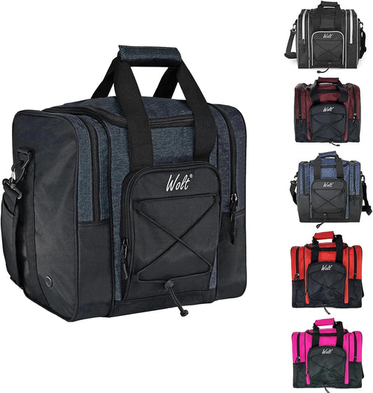WOLT Bowling Ball Bag for Single Ball - Bowling Ball Tote Bag with Padded Ball Holder, 2 Pockets fit Bowling Shoes Up to Mens Size 14 and Accessories