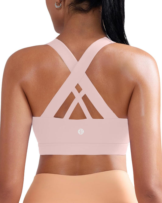 RUNNING GIRL Sports Bra for Women, Criss-Cross Back Padded Strappy Sports Bras Medium Support Yoga Bra with Removable Cups