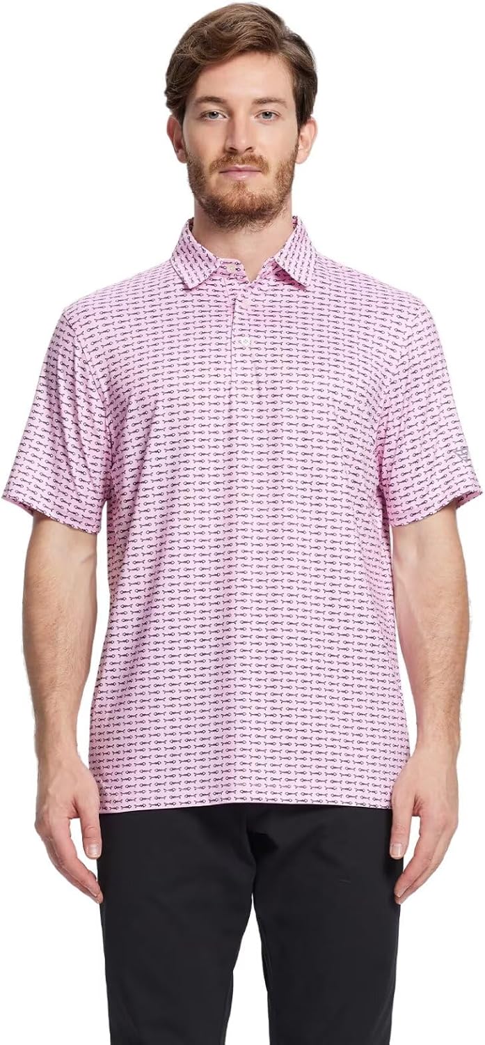 Men's Golf Polo Shirts Short Sleeve Striped Performance Moisture Wicking Dry Fit Golf Shirts for Men