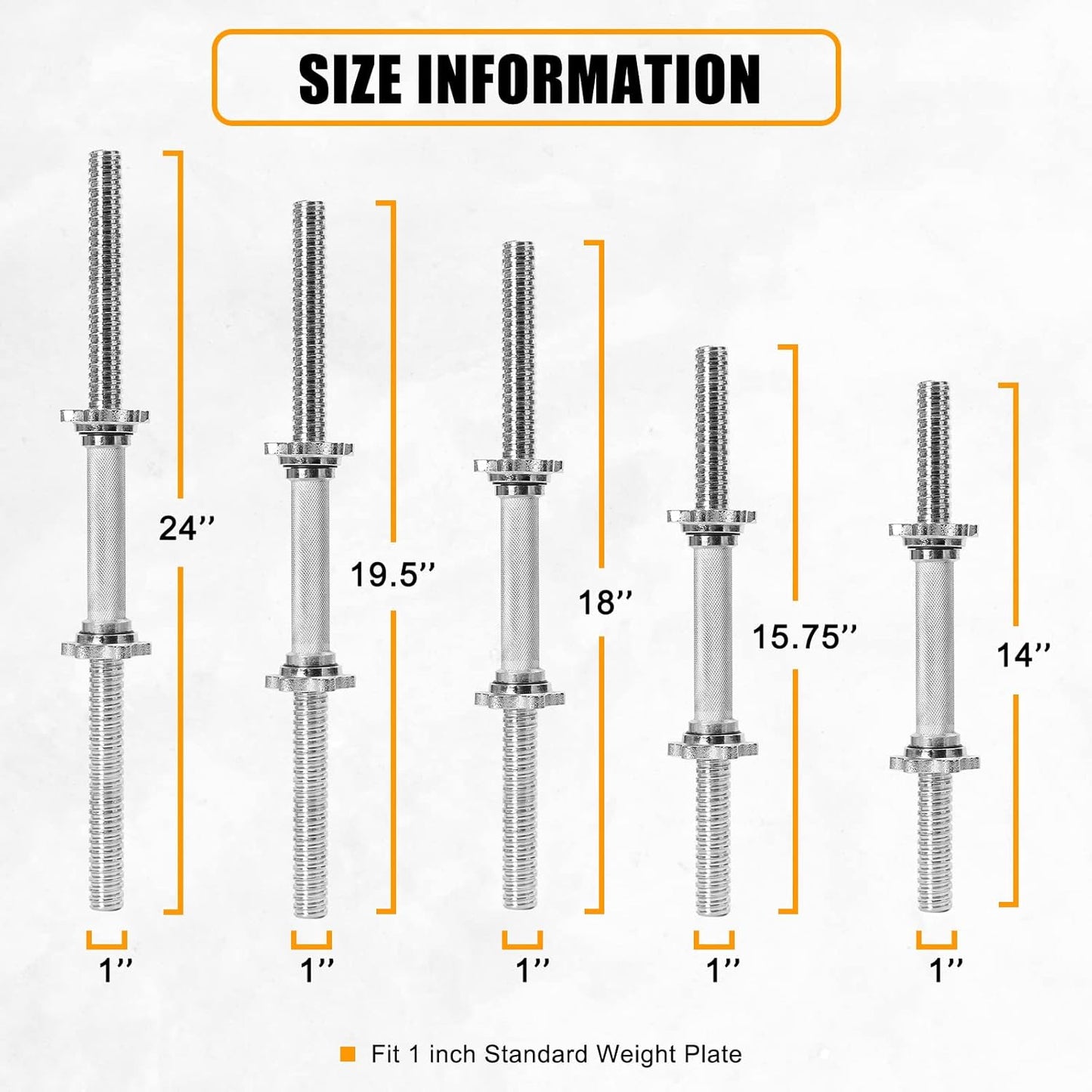 Threaded Dumbbell Rubber/Chrome Handles 1 Inch Pair, Adjustable Dumbbell Bar Handles, Fits Standard Weight Plates with 1” Diameter, for Gym Workouts, Exercise, Weightlifting, Sold in Pair
