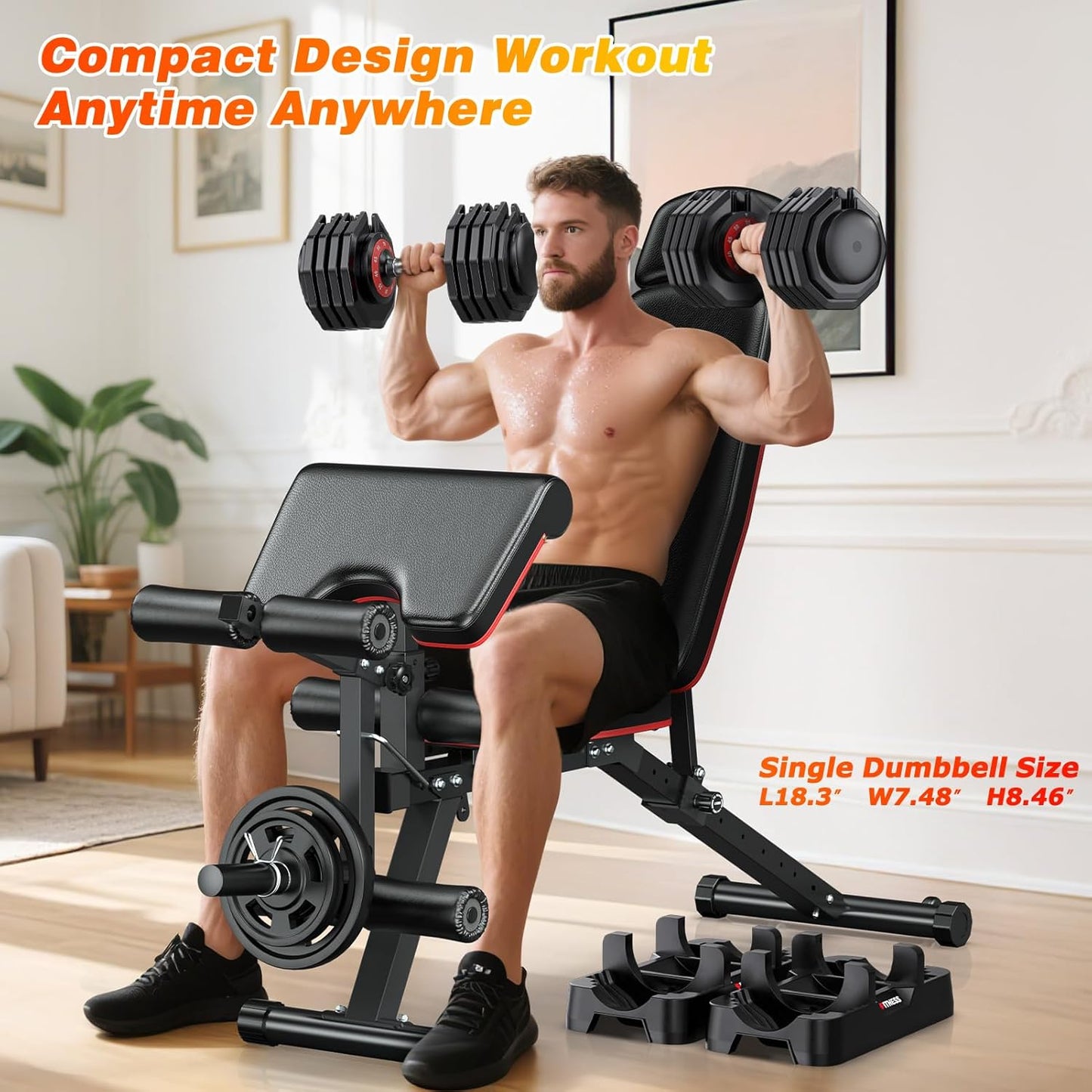 XDDIAS Adjustable Dumbbell Set of 2-25LB/55LB Set-1Sec Adjustable Dumbbell Weights-5 in 1 Free Weights Dumbbells Set with Effortless Tray/No-Slip Handle-Compact Size for Women/Men at Home Gym