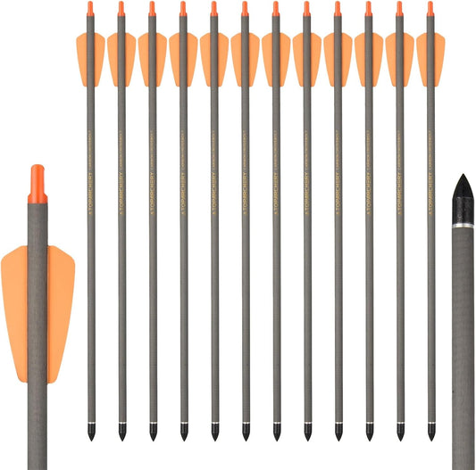 Crossbow Bolts 15 Inch Archery Carbon Crossbow Arrows with Moon Nocks Hunting Archery Arrows（12pcs
