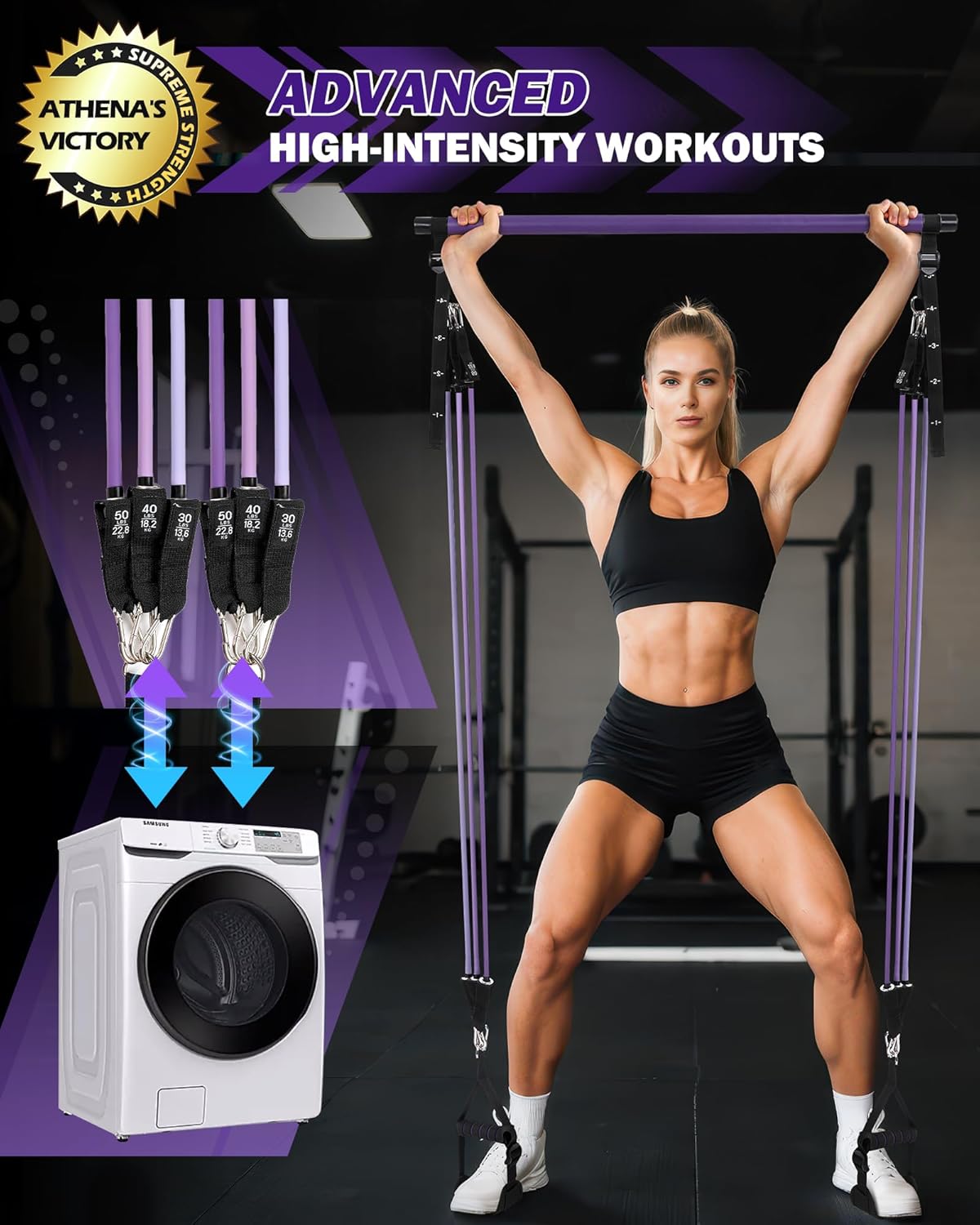 Upgraded Pilates Bar Kit with Resistance Bands Natural Latex for Women & Men, Heavy-Duty Stainless Steel Multifunctional Yoga Pilates Stick for Home Gym Exercise Fitness Equipment Full-Body Workouts