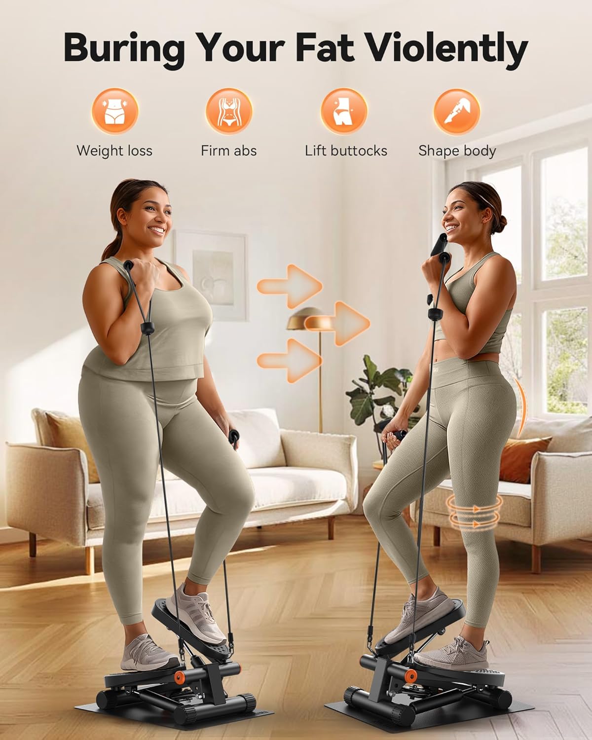 Niceday Steppers for Exercise, Mini Stair Stepper with Resistance Bands at Home Workout Equipment with 300LBS Loading Capacity, Hydraulic Fitness Stepper with LCD Monitor