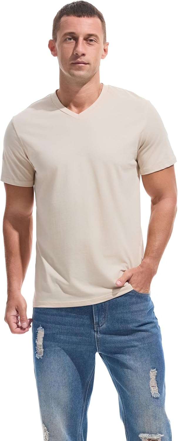 VEIISAR Premium V Neck T Shirts for Men - Modern Fitted Tees Vneck Undershirts
