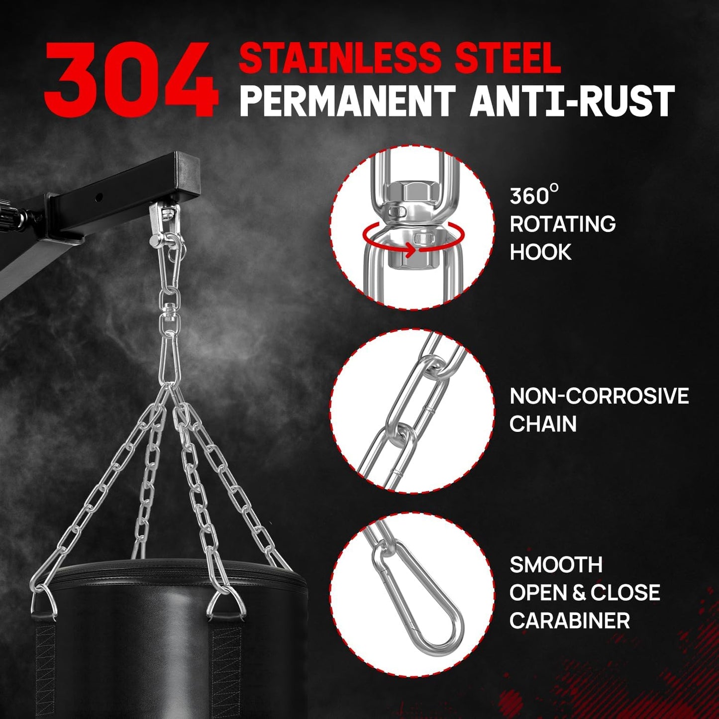 Yes4All Punching Bag Hanger, Stainless Steel Swivel Chain with 4 Snap Hooks for Heavy Bag, Gym Swing, Trapeze, and Hammock
