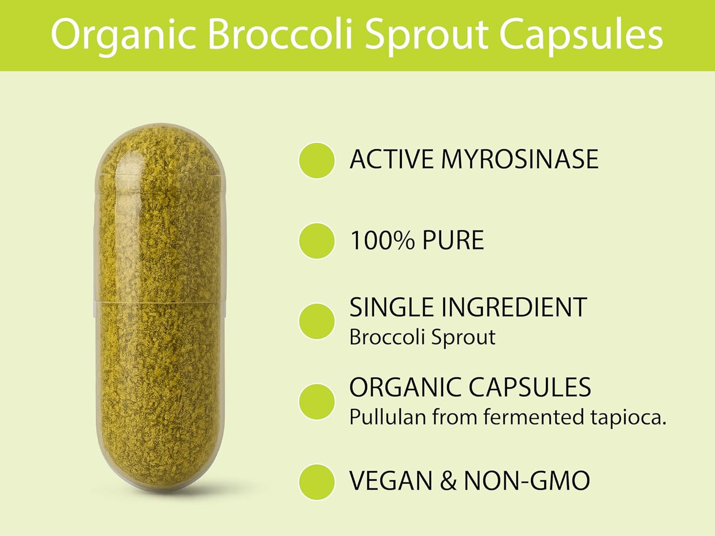 KOYAH Organic Broccoli Sprout Capsules – Freeze-Dried Whole Broccoli Sprouts – 3rd Party Tested for Active Myrosinase & Glucoraphanin (Sulforaphane Glucosinolate) - 150 Capsules