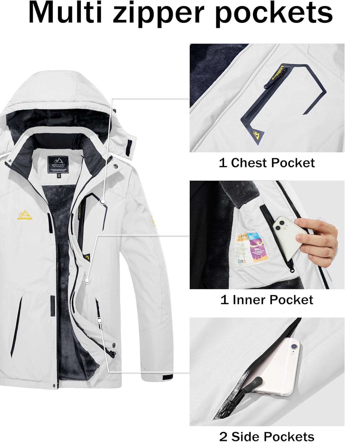 MAGCOMSEN Men's Winter Coats Water Resistant Ski Snow Jacket Warm Fleece Jacket Parka Raincoats With Multi-Pockets