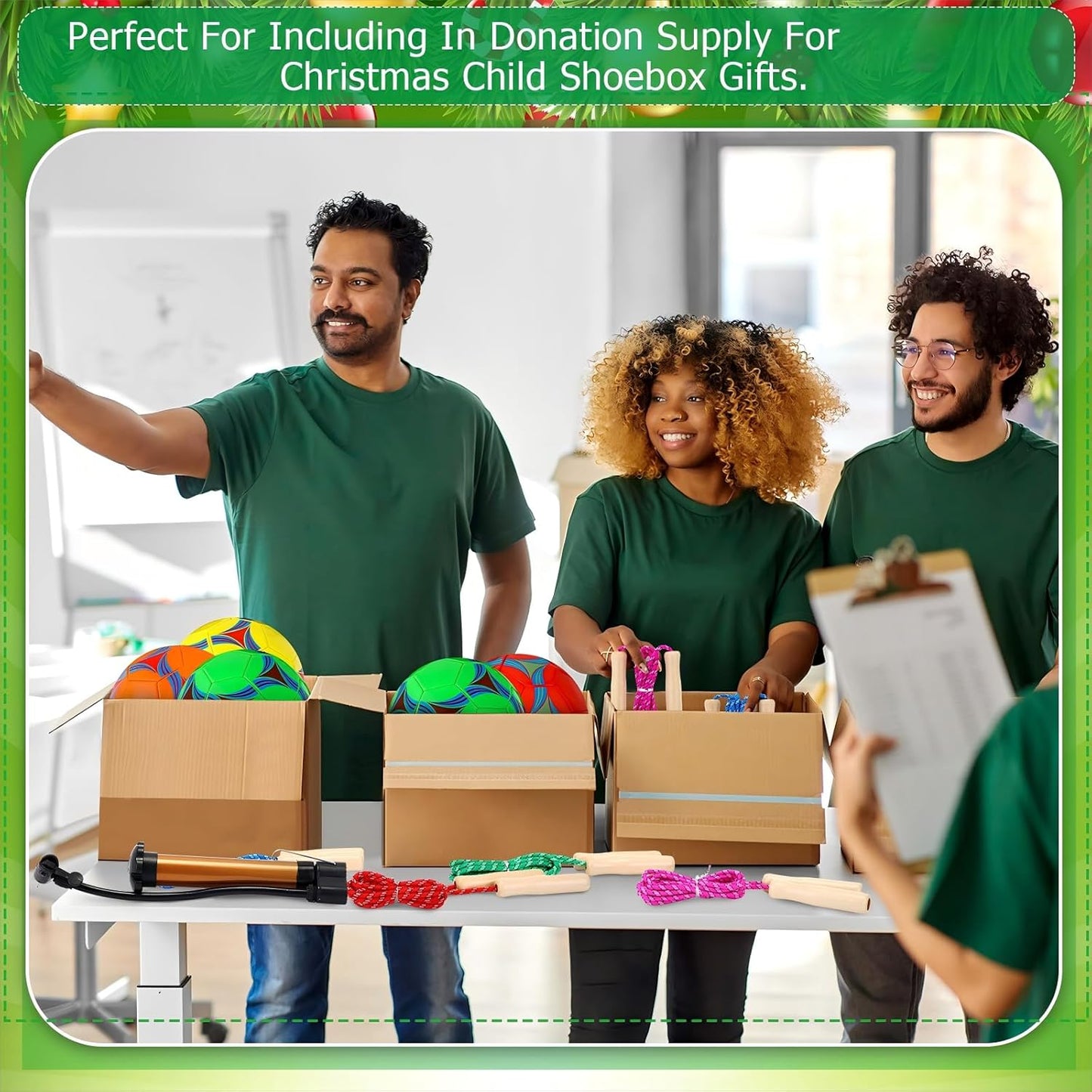 12 Sets Operation Christmas Deflated Soccer Ball Bulk with Pump Jump Rope, Bulk Soccer Balls 7.25 ft Adjustable Skipping Rope Outside Sport Balls