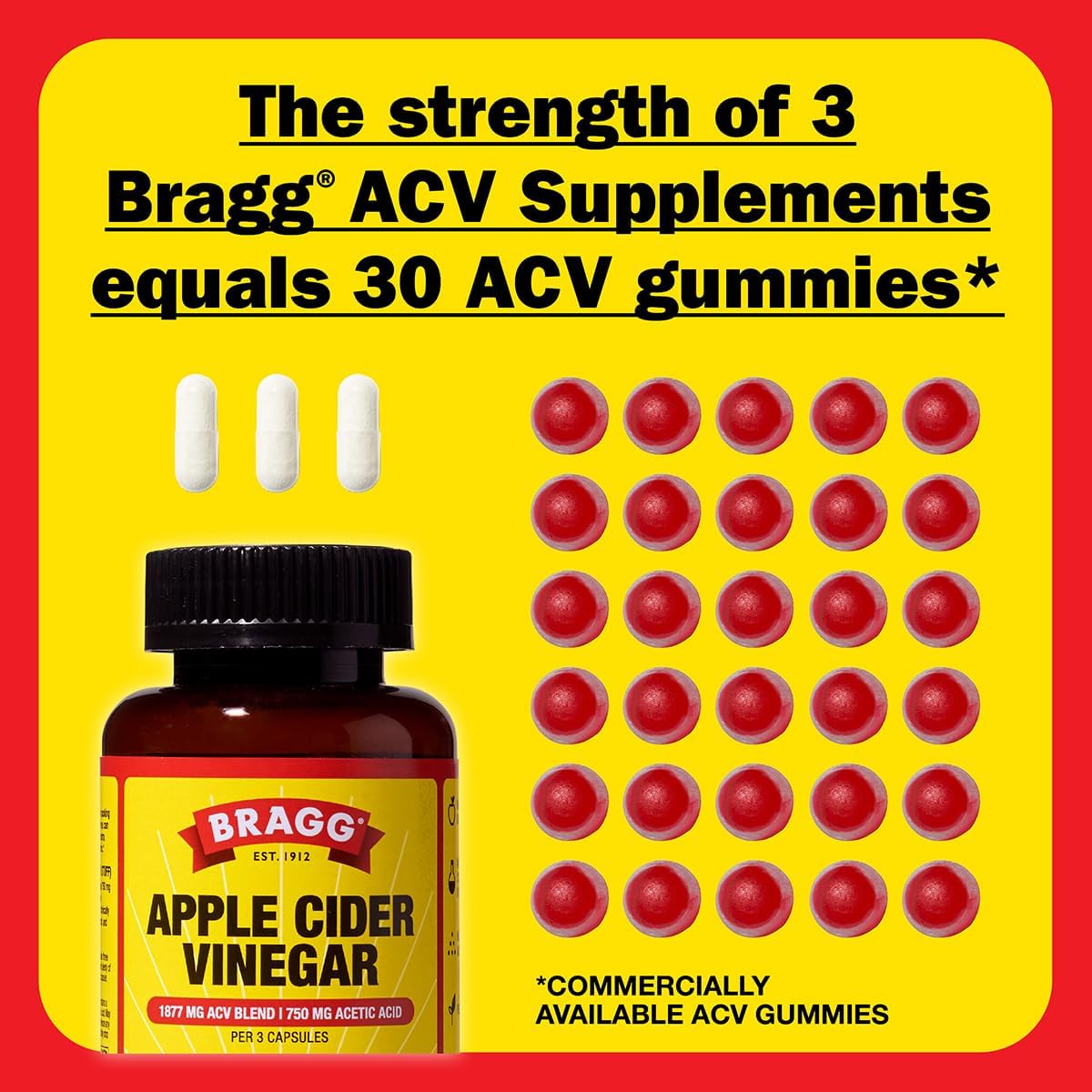 Bragg Apple Cider Vinegar Capsules with Vitamin D and Zinc - (2 Pack) 90 Capsules - Supports The Immune System