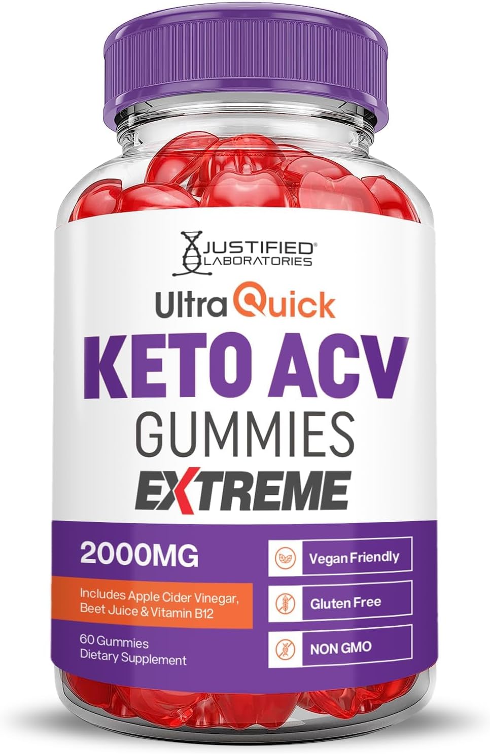 Justified Laboratories (2 Pack Ultra Quick Keto ACV Gummies Extreme 2000MG Ultraquick Keto Gummies Apple Cider Vinegar Formulated with Pomegranate Beet Juice Powder B12 Vegan Non GMO 120 Gummys