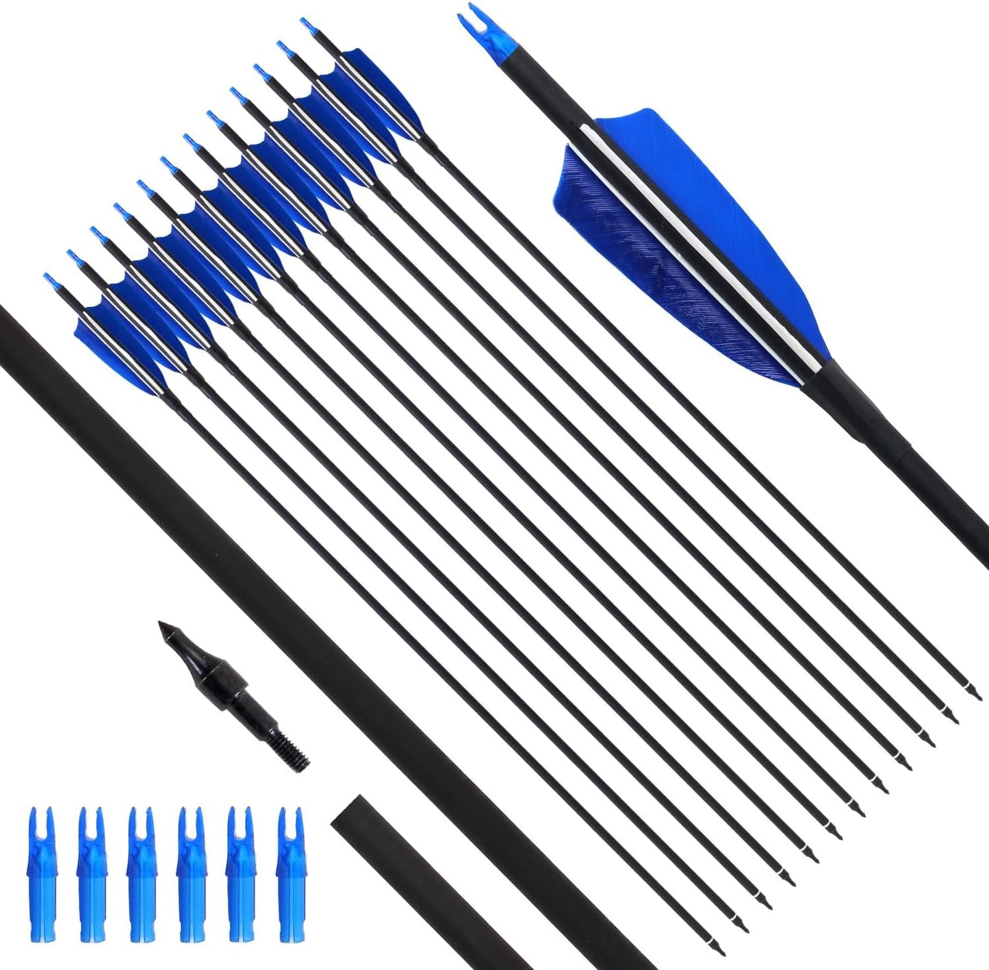 Archery 31" Hunting Arrows with 4" Natural Turkey Feather Carbon Arrows Target Practice Arrows for Traditional Bow Recurve Bow & Longbow - 12Pcs