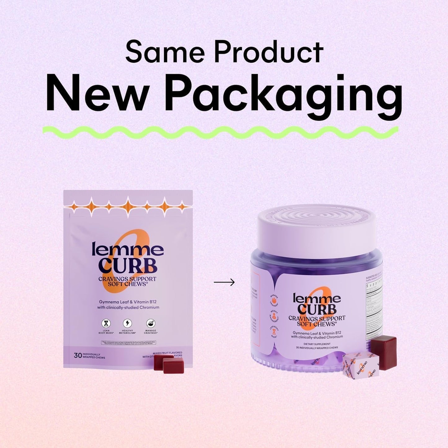 Lemme Curb Cravings Soft Chews - Manage Appetite, Support Metabolism & Lean Body w/Clinically Studied Chromium, Gymnema & B12 for Healthy Weight Management, Mixed Berry