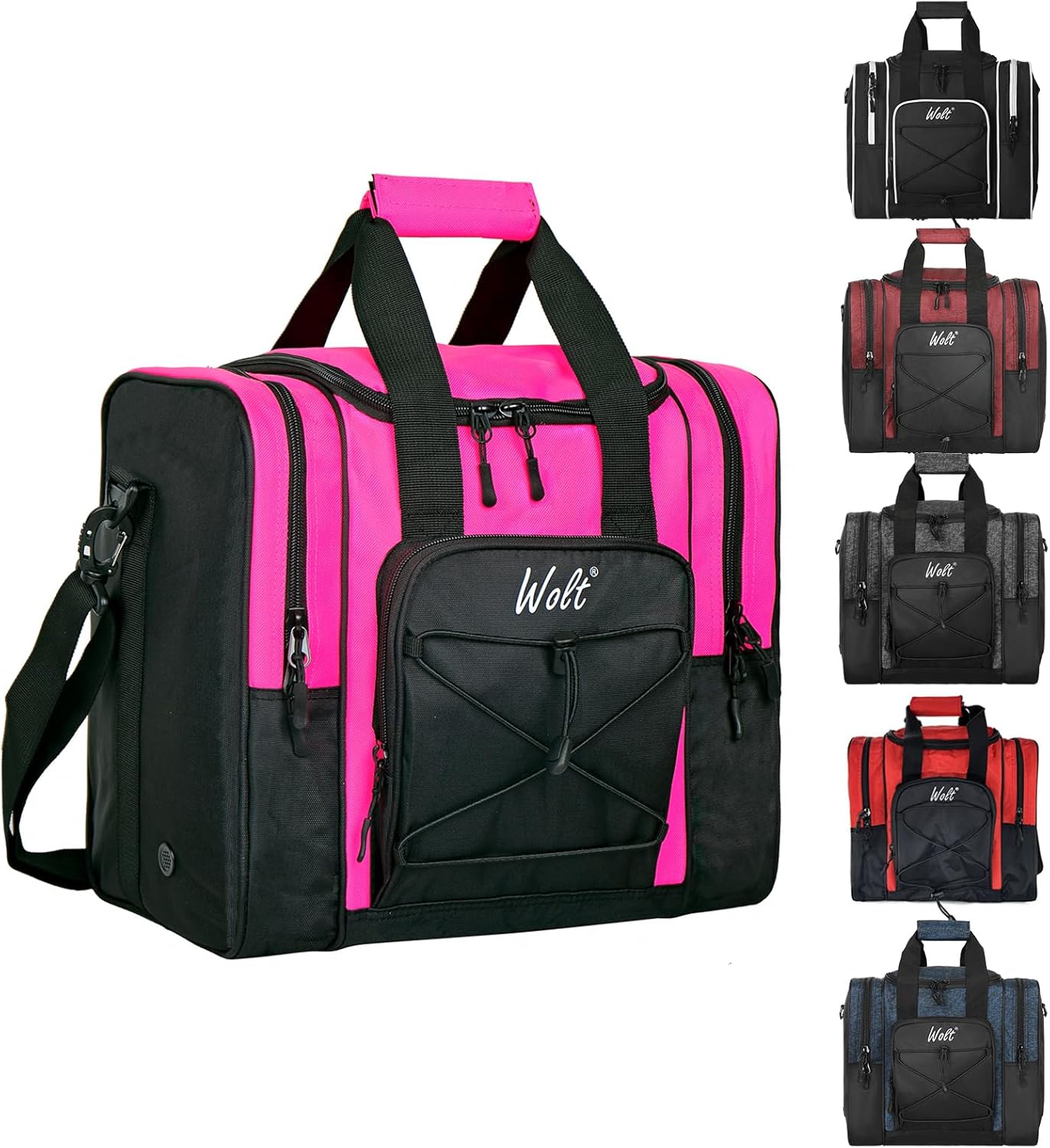 WOLT Bowling Ball Bag for Single Ball - Bowling Ball Tote Bag with Padded Ball Holder, 2 Pockets fit Bowling Shoes Up to Mens Size 14 and Accessories