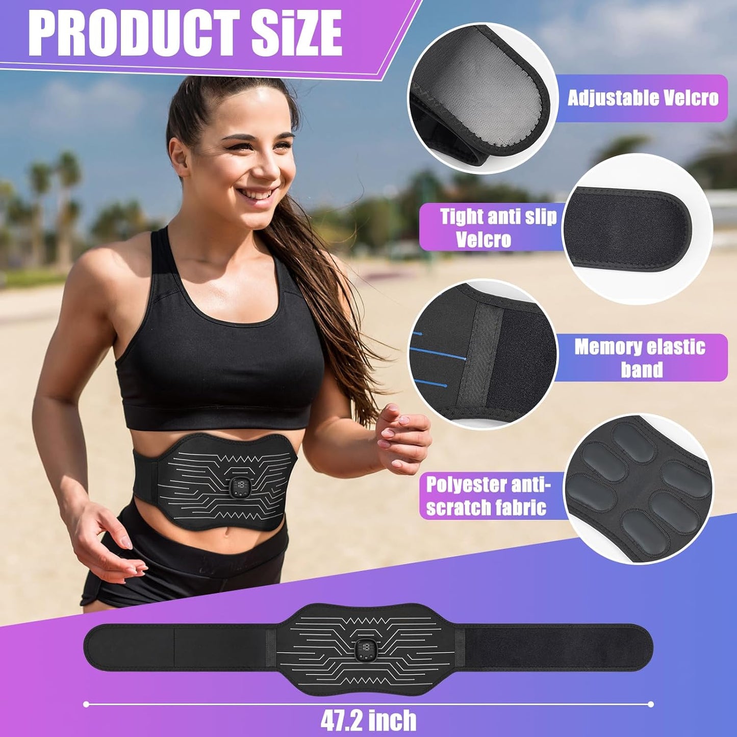 FDA Cleared - Abs Stimulator Muscle Toner, EMS Muscle Stimulator, Fitness Belt Ab Workout Equipment Black White