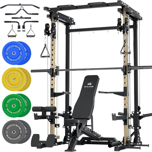 Major Fitness Drone3 Smith△ Machine – All-in-One Home Gym Squat Rack with Weight Bar, Cable Crossover Machine – Heavy-Duty Fitness Equipment for Strength Training and Full-Body Workouts