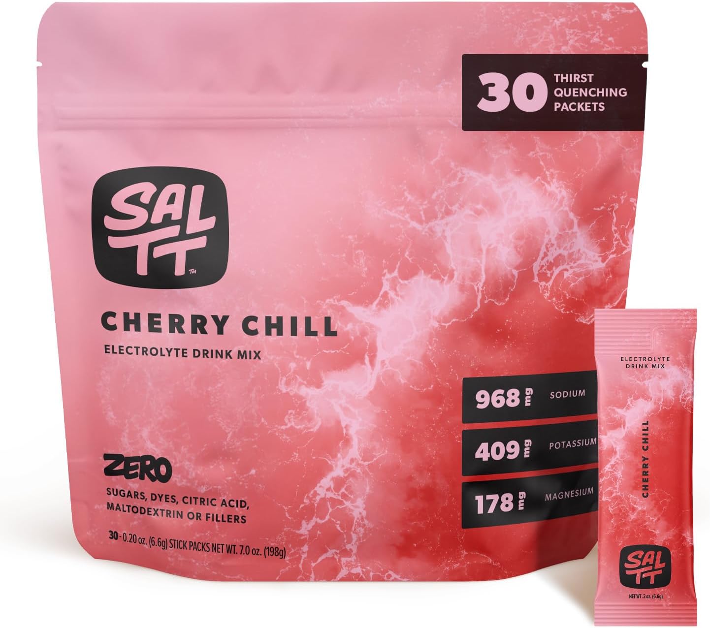 Keto Chow SALTT Electrolytes Powder Packets, Cherry Chill (30 Hydration Packets) - Magnesium, Potassium, Sodium, Trace Minerals - Vegan, Gluten Free, Sugar Free - Travel Essentials - Made in USA