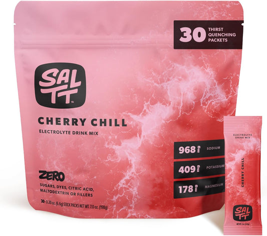 Keto Chow SALTT Electrolytes Powder Packets, Cherry Chill (30 Hydration Packets) - Magnesium, Potassium, Sodium, Trace Minerals - Vegan, Gluten Free, Sugar Free - Travel Essentials - Made in USA