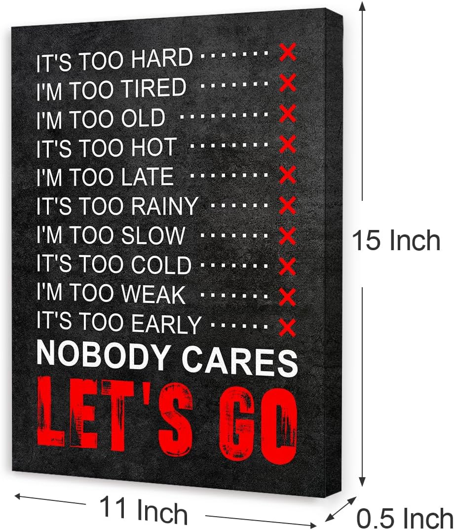 OTINGQD Inspirational Gym Wall Decor,Fitness Quotes Wall Art,Nobody Cares Let's Go Canvas Wall Decor for Home Gym