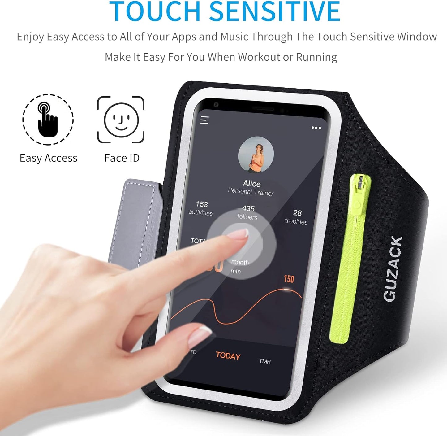 GUZACK Running Armband for iPhone 16 Pro 15 14 13 12 11 Pro Max/Plus/XR/XS, Galaxy S25/S24/S23/S22, with Card Slot & Key Pockets, Sports Arm Bands Cell Phone Holder Fit Up to 6.9 Inches Phone