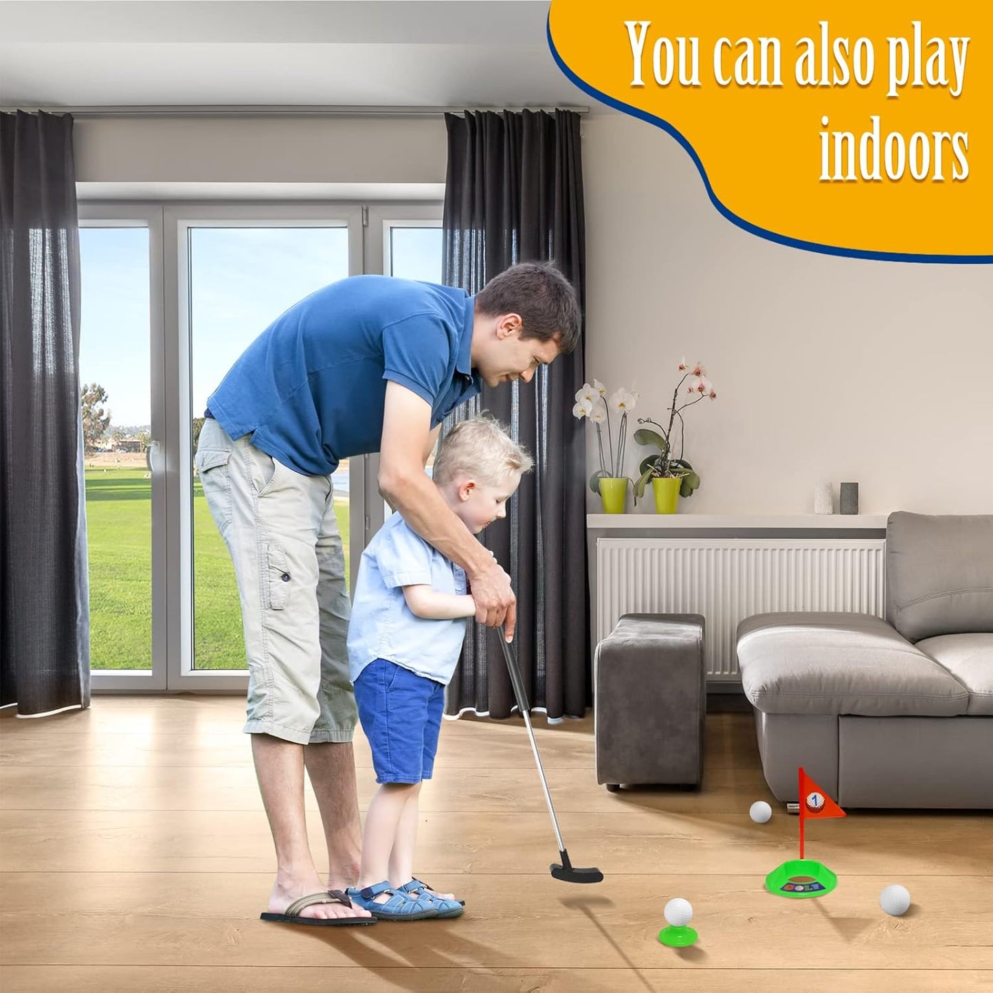 Kids Golf Set with 3 Clubs, 6 Practice Balls, Putting Cups and Flag Poles, Golf Training Kit-Only Right Hand
