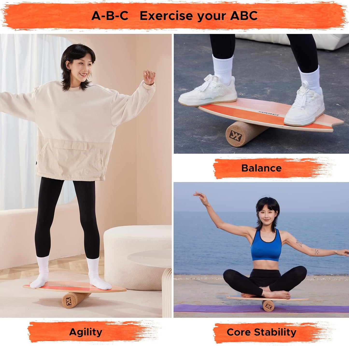 XCMAN Surf Balance Board Trainer with Roller Wooden Exercise Balancing Stability Trainer - Non Slip Surface for Adults Kids|Balance Board for Surfing,Snowboarding,Skateboarding,Hockey,Yoga Training
