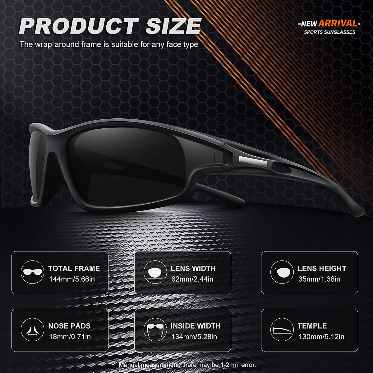 Polarized Sports Sunglasses for Men 100% UV Protection Wrap Around Unbreakable Sun Glasses for Fishing Driving