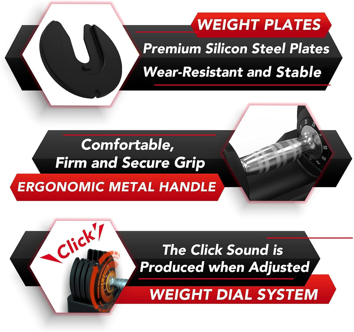 Keppi Adjustable Dumbbells Set-25lb/40lb/55lb/60lb, Anti-Slip Metal Fast Adjust Weight Handle, Exercise & Fitness for Full Body Workout - Adjustable Dumbbell Series