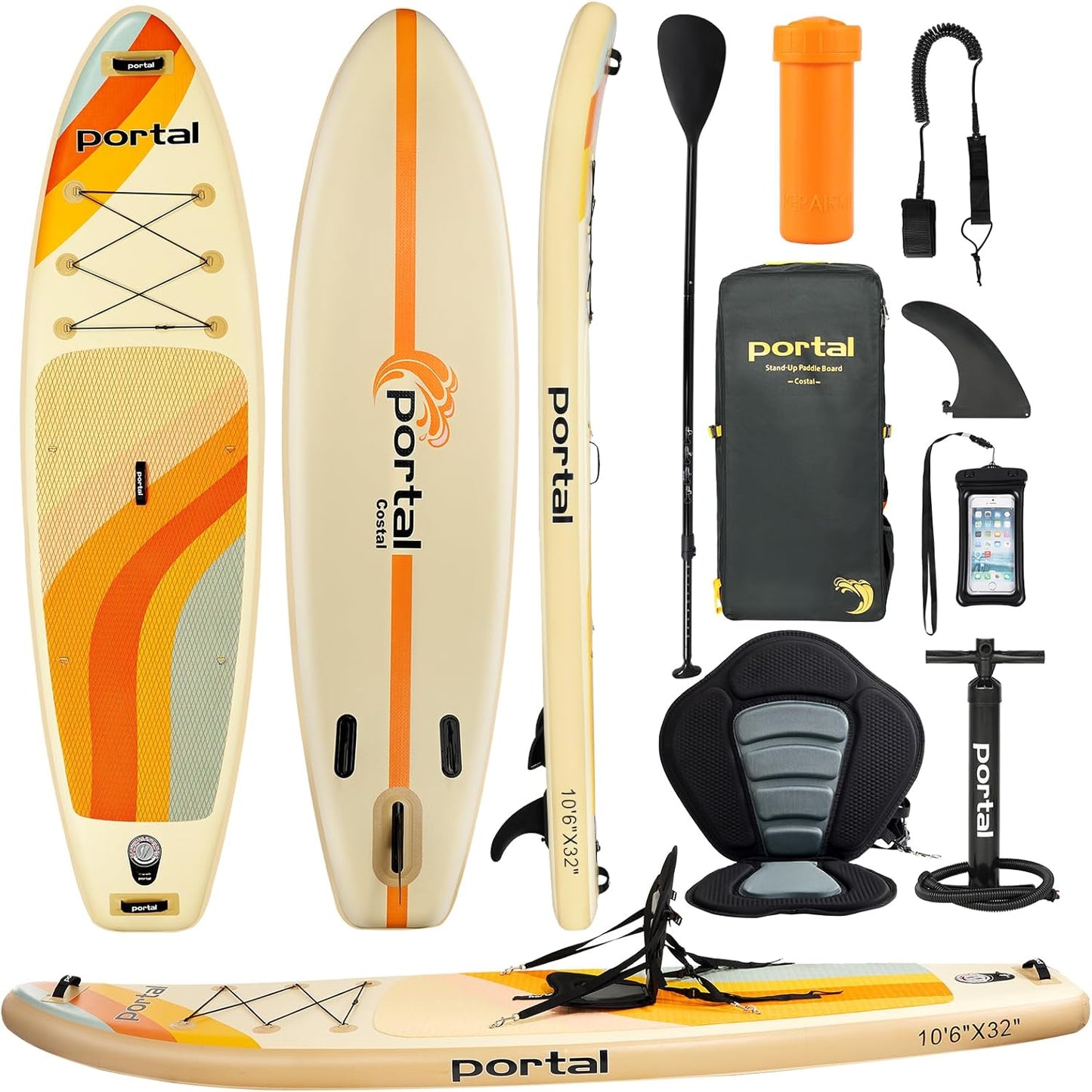PORTAL SUP Inflatable Paddle Board for Adults 10'6'' Stand Up Paddleboard,Non-Slip Deck Blow up Paddle Boards with Adjustable Paddle, Carry Bag, and Repair Kit