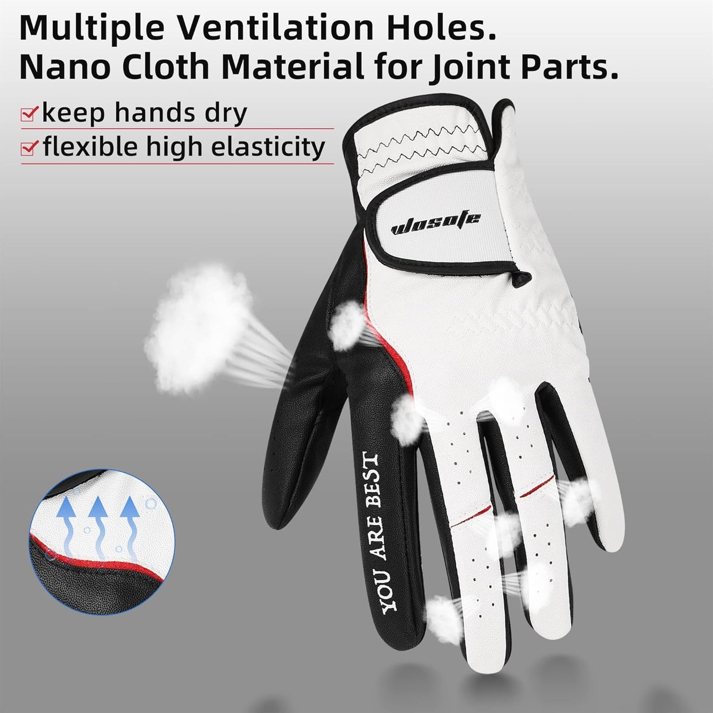 Golf Glove Men Left Hand Premium Leather Grip Soft Breathable Durable Fit All Weather with Golf Tee and Divot Repair Tool